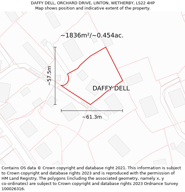 DAFFY DELL, ORCHARD DRIVE, LINTON, WETHERBY, LS22 4HP: Plot and title map