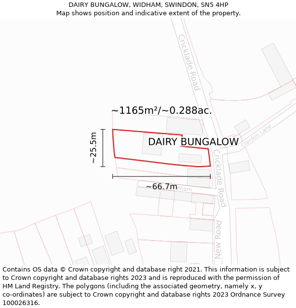 DAIRY BUNGALOW, WIDHAM, SWINDON, SN5 4HP: Plot and title map