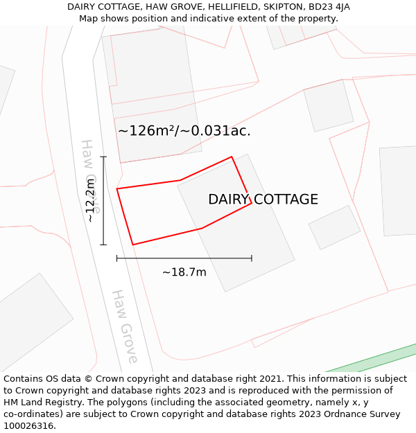 DAIRY COTTAGE, HAW GROVE, HELLIFIELD, SKIPTON, BD23 4JA: Plot and title map