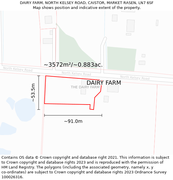 DAIRY FARM, NORTH KELSEY ROAD, CAISTOR, MARKET RASEN, LN7 6SF: Plot and title map