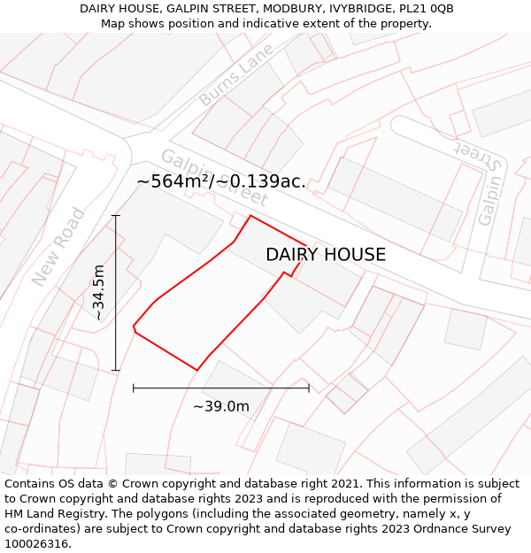 DAIRY HOUSE, GALPIN STREET, MODBURY, IVYBRIDGE, PL21 0QB: Plot and title map