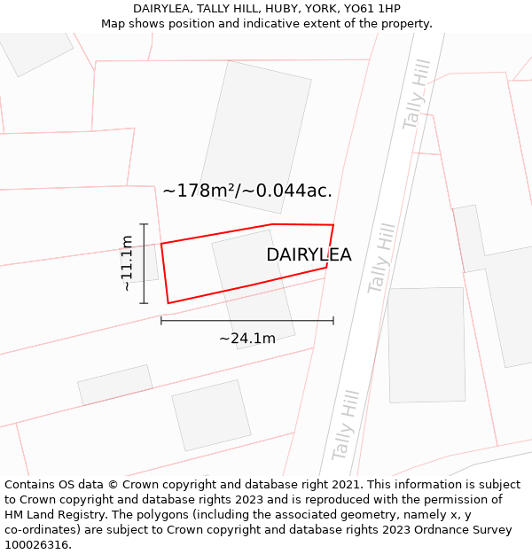 DAIRYLEA, TALLY HILL, HUBY, YORK, YO61 1HP: Plot and title map