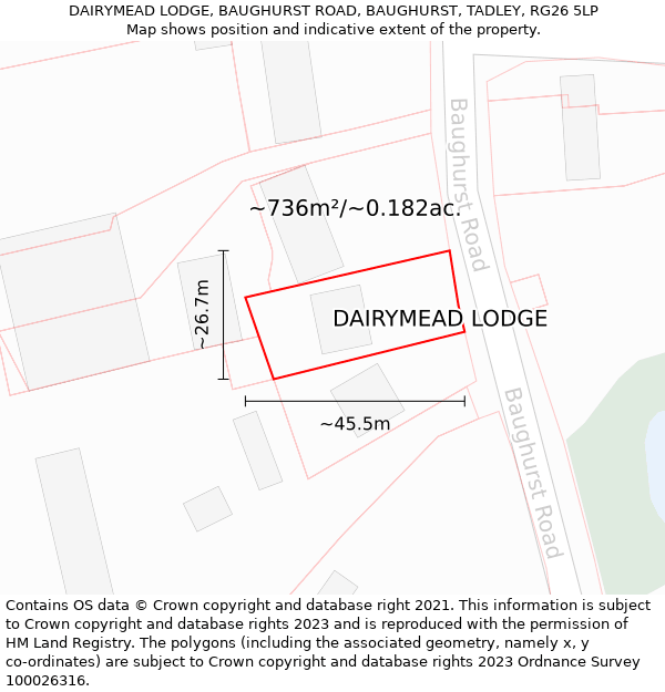 DAIRYMEAD LODGE, BAUGHURST ROAD, BAUGHURST, TADLEY, RG26 5LP: Plot and title map