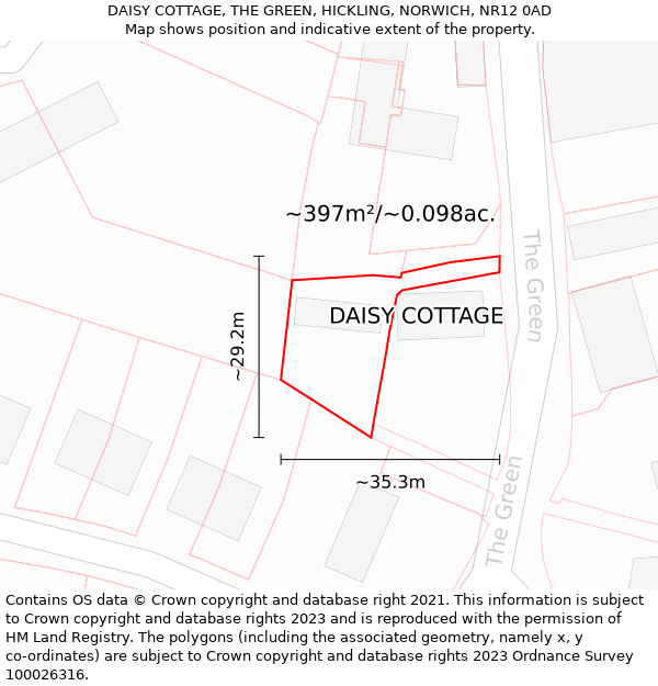 DAISY COTTAGE, THE GREEN, HICKLING, NORWICH, NR12 0AD: Plot and title map