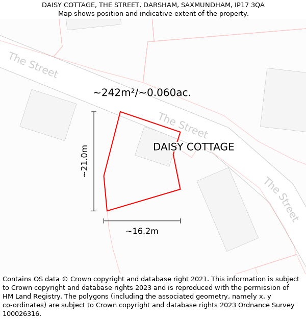 DAISY COTTAGE, THE STREET, DARSHAM, SAXMUNDHAM, IP17 3QA: Plot and title map