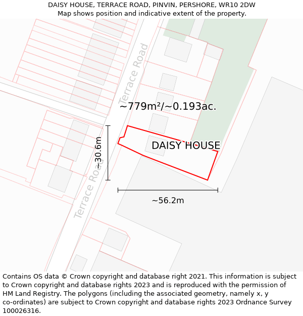 DAISY HOUSE, TERRACE ROAD, PINVIN, PERSHORE, WR10 2DW: Plot and title map