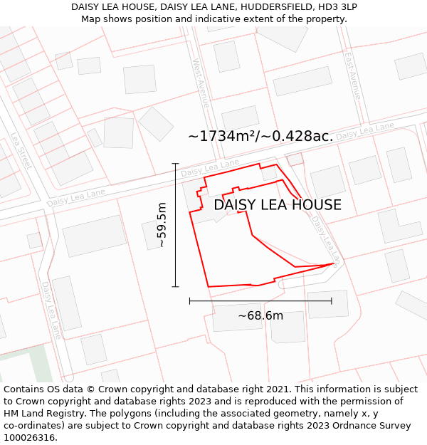 DAISY LEA HOUSE, DAISY LEA LANE, HUDDERSFIELD, HD3 3LP: Plot and title map
