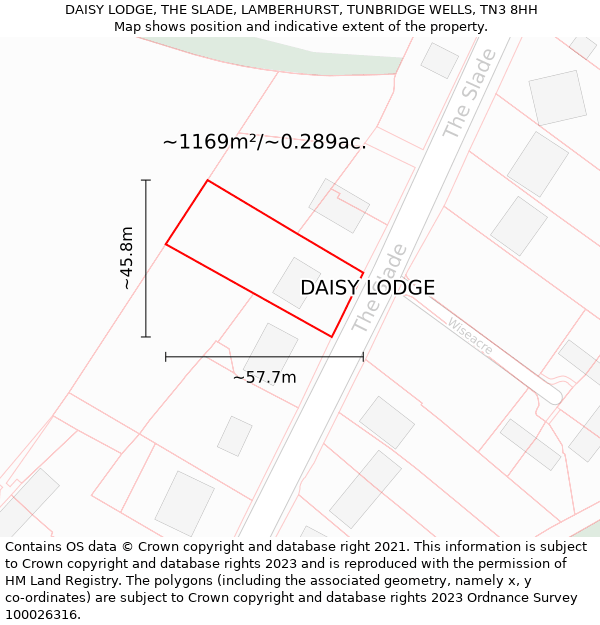 DAISY LODGE, THE SLADE, LAMBERHURST, TUNBRIDGE WELLS, TN3 8HH: Plot and title map