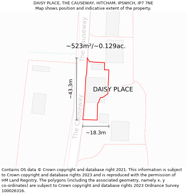 DAISY PLACE, THE CAUSEWAY, HITCHAM, IPSWICH, IP7 7NE: Plot and title map