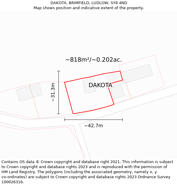 DAKOTA, BRIMFIELD, LUDLOW, SY8 4ND: Plot and title map