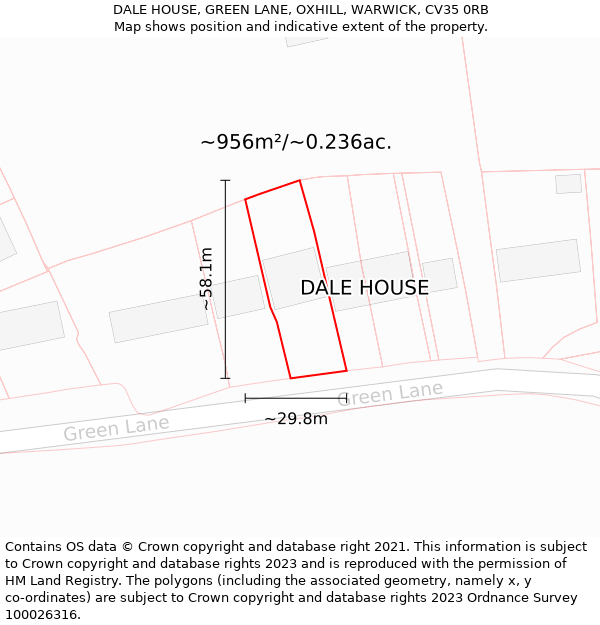 DALE HOUSE, GREEN LANE, OXHILL, WARWICK, CV35 0RB: Plot and title map