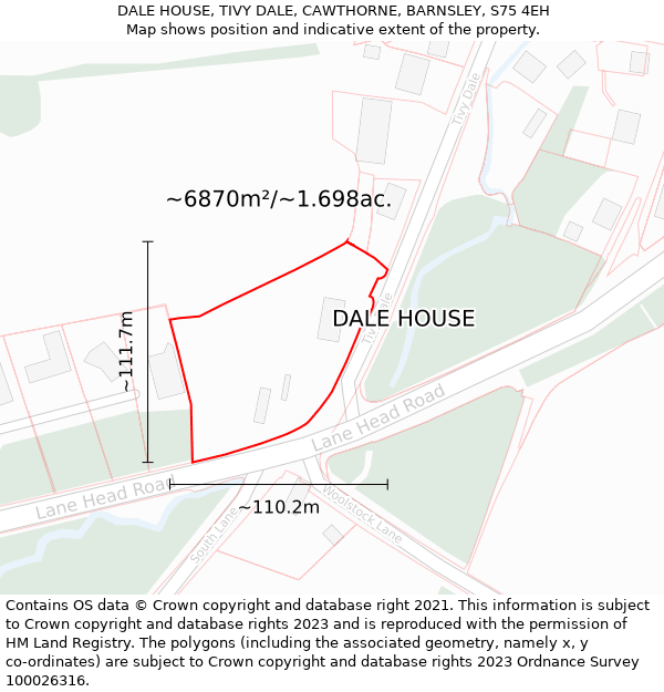 DALE HOUSE, TIVY DALE, CAWTHORNE, BARNSLEY, S75 4EH: Plot and title map