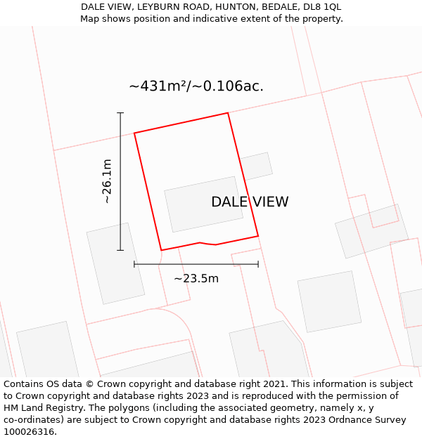 DALE VIEW, LEYBURN ROAD, HUNTON, BEDALE, DL8 1QL: Plot and title map