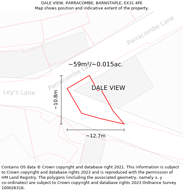 DALE VIEW, PARRACOMBE, BARNSTAPLE, EX31 4PE: Plot and title map