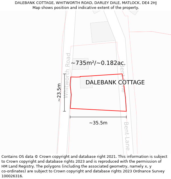 DALEBANK COTTAGE, WHITWORTH ROAD, DARLEY DALE, MATLOCK, DE4 2HJ: Plot and title map