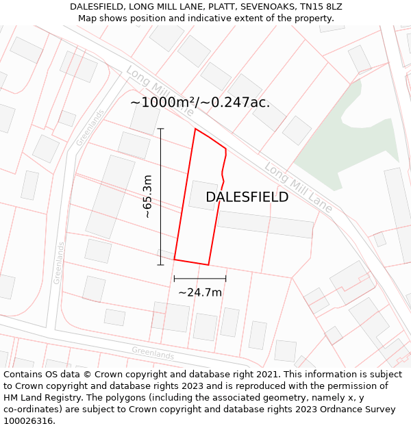 DALESFIELD, LONG MILL LANE, PLATT, SEVENOAKS, TN15 8LZ: Plot and title map