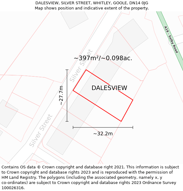 DALESVIEW, SILVER STREET, WHITLEY, GOOLE, DN14 0JG: Plot and title map