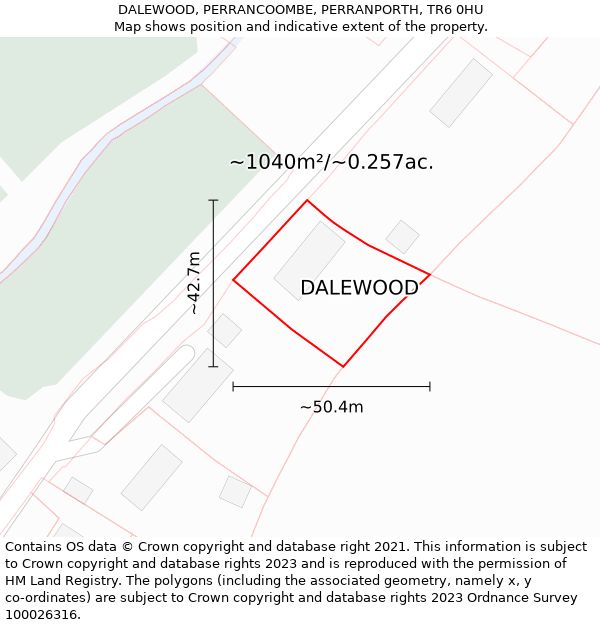 DALEWOOD, PERRANCOOMBE, PERRANPORTH, TR6 0HU: Plot and title map