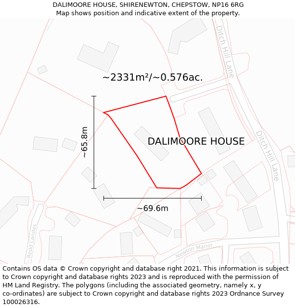 DALIMOORE HOUSE, SHIRENEWTON, CHEPSTOW, NP16 6RG: Plot and title map