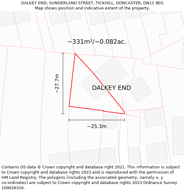 DALKEY END, SUNDERLAND STREET, TICKHILL, DONCASTER, DN11 9EG: Plot and title map