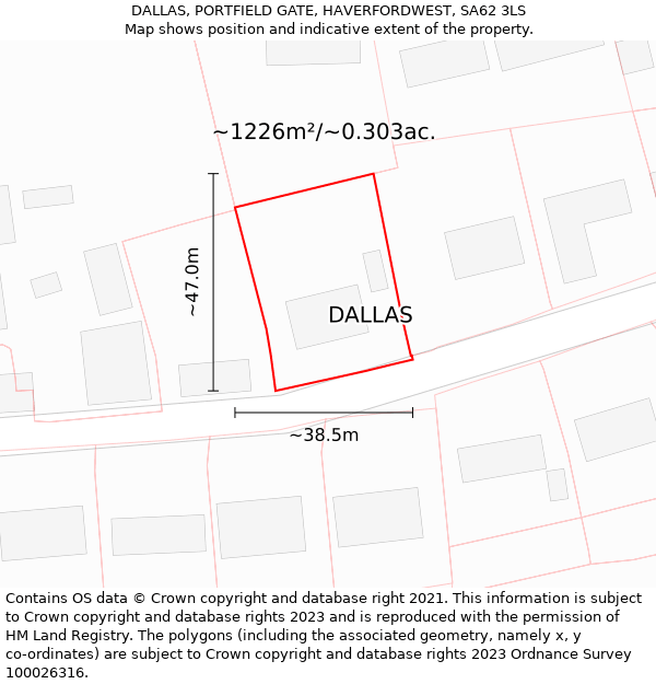 DALLAS, PORTFIELD GATE, HAVERFORDWEST, SA62 3LS: Plot and title map