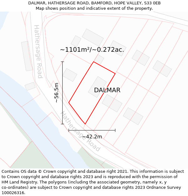 DALMAR, HATHERSAGE ROAD, BAMFORD, HOPE VALLEY, S33 0EB: Plot and title map