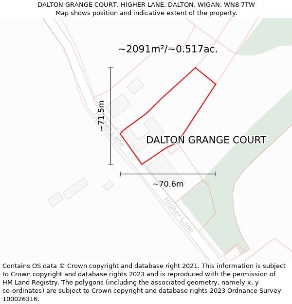 DALTON GRANGE COURT, HIGHER LANE, DALTON, WIGAN, WN8 7TW: Plot and title map