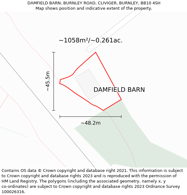 DAMFIELD BARN, BURNLEY ROAD, CLIVIGER, BURNLEY, BB10 4SH: Plot and title map