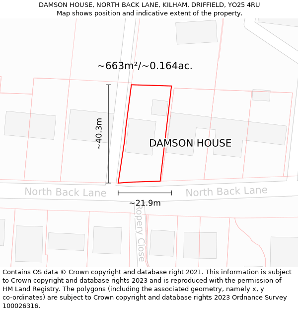 DAMSON HOUSE, NORTH BACK LANE, KILHAM, DRIFFIELD, YO25 4RU: Plot and title map