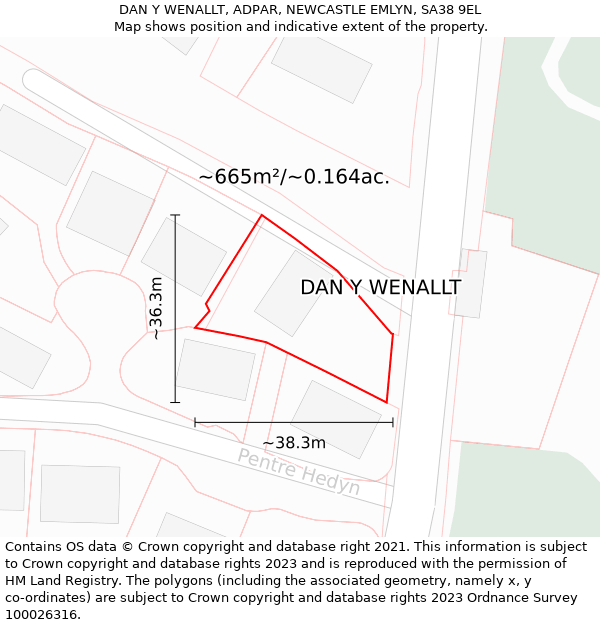 DAN Y WENALLT, ADPAR, NEWCASTLE EMLYN, SA38 9EL: Plot and title map