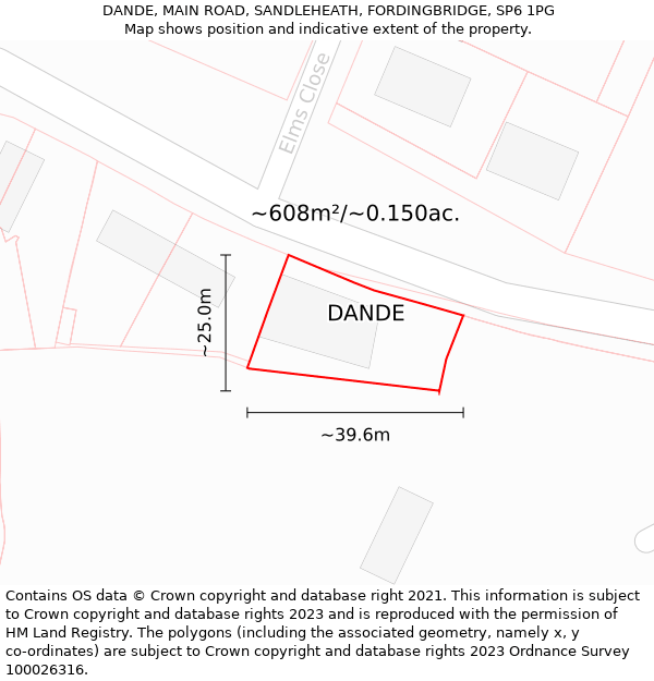 DANDE, MAIN ROAD, SANDLEHEATH, FORDINGBRIDGE, SP6 1PG: Plot and title map