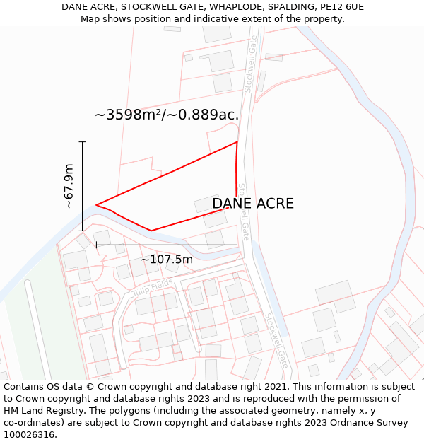 DANE ACRE, STOCKWELL GATE, WHAPLODE, SPALDING, PE12 6UE: Plot and title map