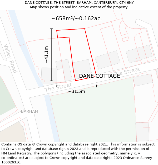 DANE COTTAGE, THE STREET, BARHAM, CANTERBURY, CT4 6NY: Plot and title map