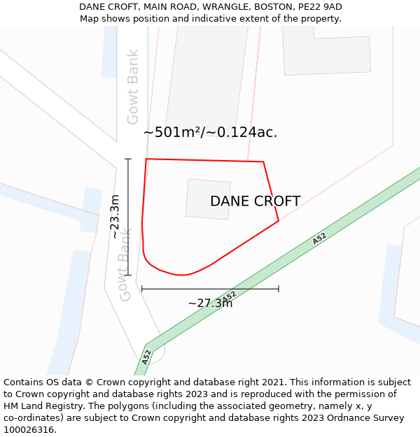 DANE CROFT, MAIN ROAD, WRANGLE, BOSTON, PE22 9AD: Plot and title map