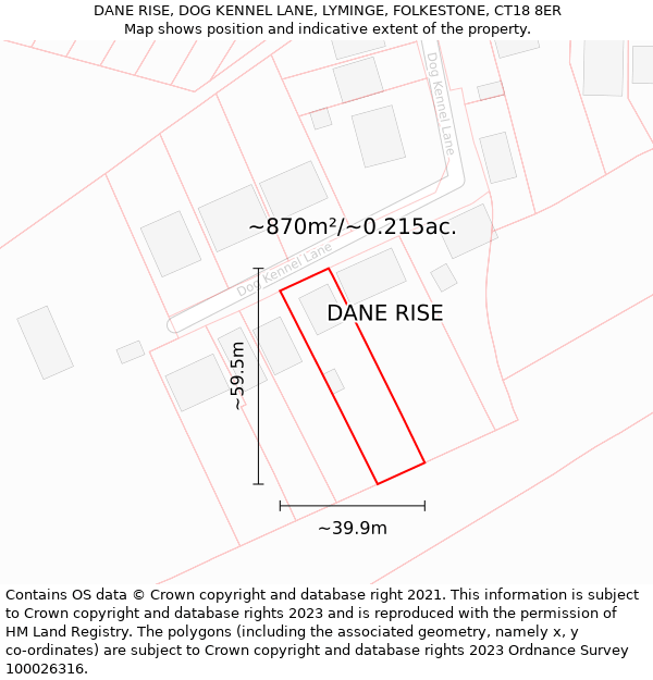 DANE RISE, DOG KENNEL LANE, LYMINGE, FOLKESTONE, CT18 8ER: Plot and title map