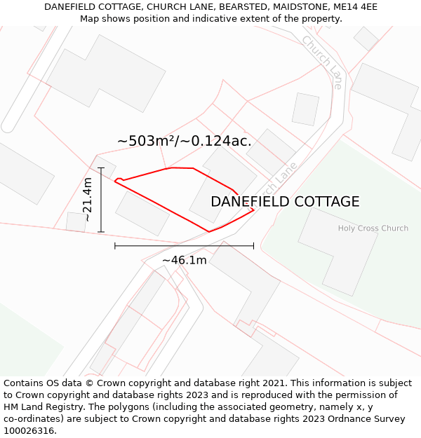 DANEFIELD COTTAGE, CHURCH LANE, BEARSTED, MAIDSTONE, ME14 4EE: Plot and title map