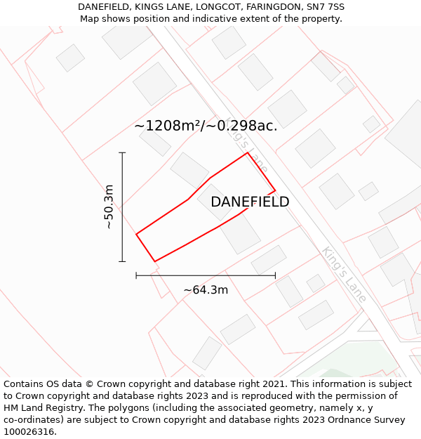 DANEFIELD, KINGS LANE, LONGCOT, FARINGDON, SN7 7SS: Plot and title map