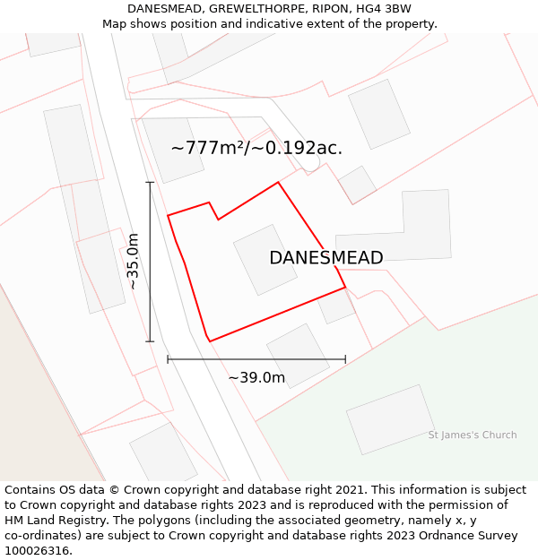 DANESMEAD, GREWELTHORPE, RIPON, HG4 3BW: Plot and title map