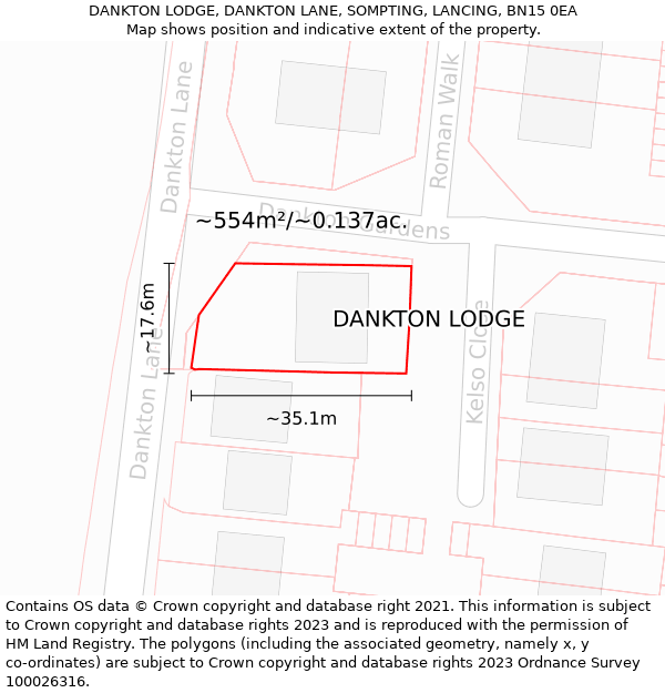 DANKTON LODGE, DANKTON LANE, SOMPTING, LANCING, BN15 0EA: Plot and title map