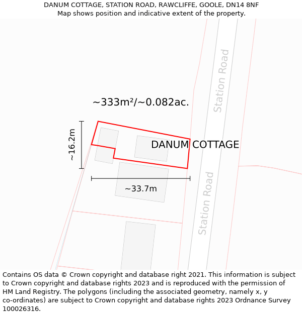 DANUM COTTAGE, STATION ROAD, RAWCLIFFE, GOOLE, DN14 8NF: Plot and title map