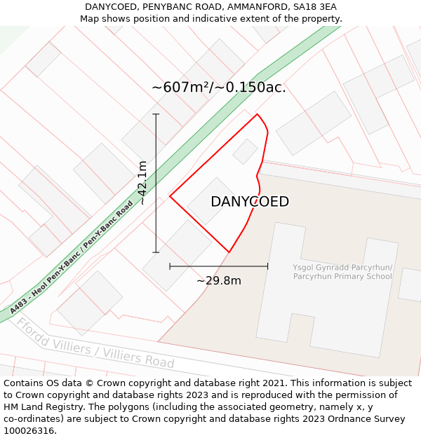 DANYCOED, PENYBANC ROAD, AMMANFORD, SA18 3EA: Plot and title map