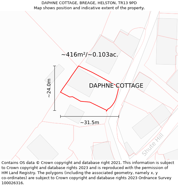 DAPHNE COTTAGE, BREAGE, HELSTON, TR13 9PD: Plot and title map