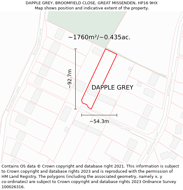 DAPPLE GREY, BROOMFIELD CLOSE, GREAT MISSENDEN, HP16 9HX: Plot and title map