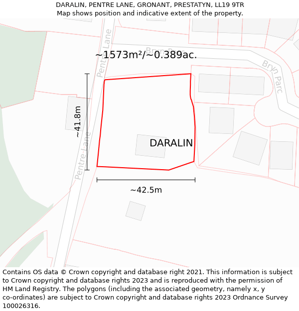 DARALIN, PENTRE LANE, GRONANT, PRESTATYN, LL19 9TR: Plot and title map