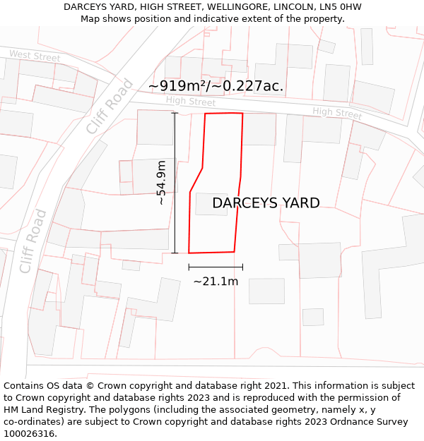 DARCEYS YARD, HIGH STREET, WELLINGORE, LINCOLN, LN5 0HW: Plot and title map