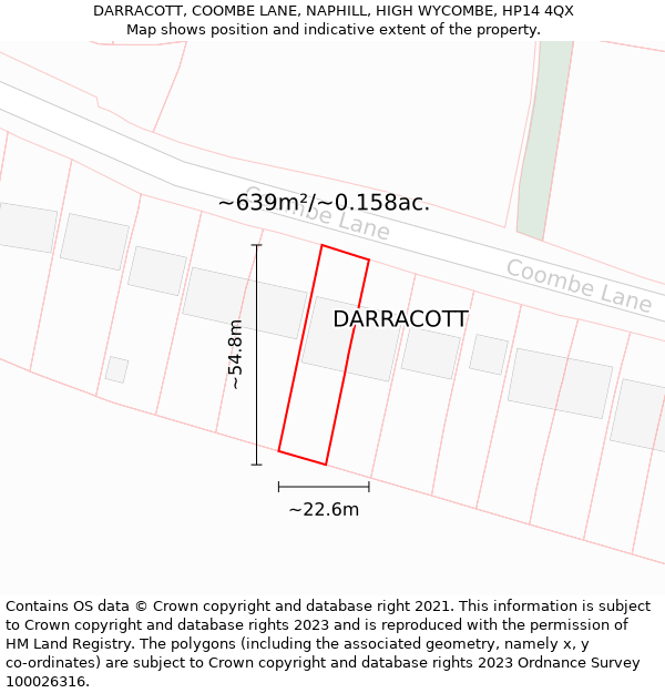 DARRACOTT, COOMBE LANE, NAPHILL, HIGH WYCOMBE, HP14 4QX: Plot and title map