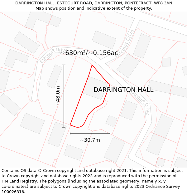 DARRINGTON HALL, ESTCOURT ROAD, DARRINGTON, PONTEFRACT, WF8 3AN: Plot and title map