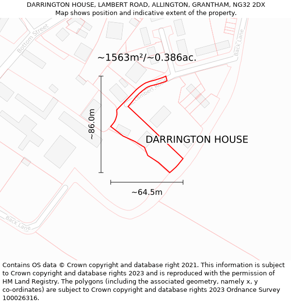 DARRINGTON HOUSE, LAMBERT ROAD, ALLINGTON, GRANTHAM, NG32 2DX: Plot and title map