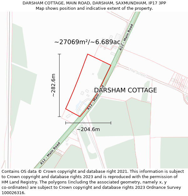 DARSHAM COTTAGE, MAIN ROAD, DARSHAM, SAXMUNDHAM, IP17 3PP: Plot and title map