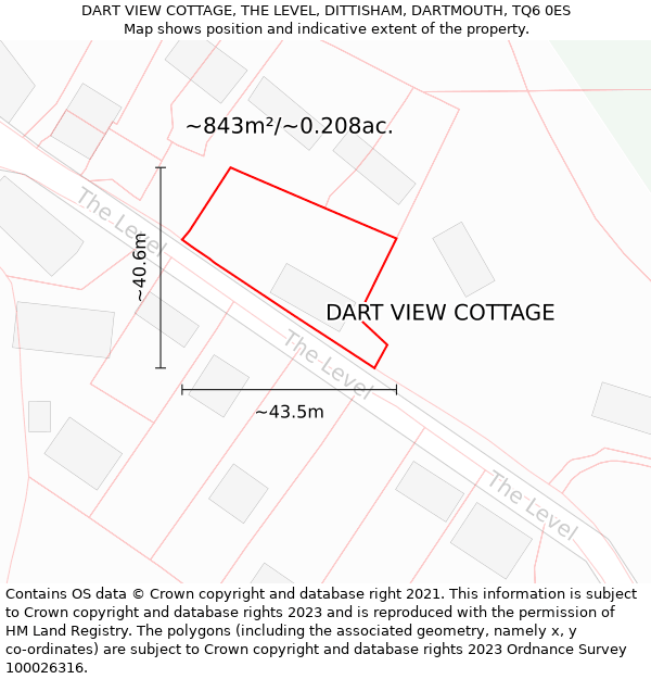 DART VIEW COTTAGE, THE LEVEL, DITTISHAM, DARTMOUTH, TQ6 0ES: Plot and title map